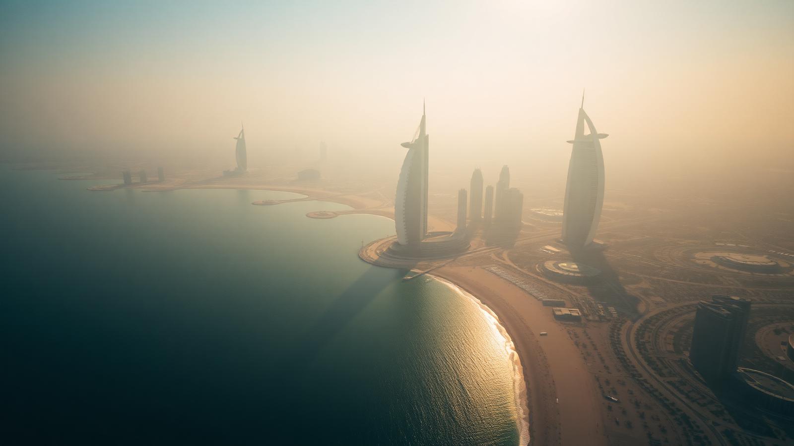 Aerial view of the Dubai coastline